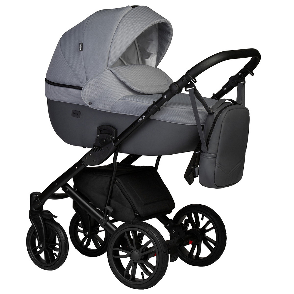 Детская коляска Indigo Mio S 2 в 1 (04 т.серая кожа+св.серый)