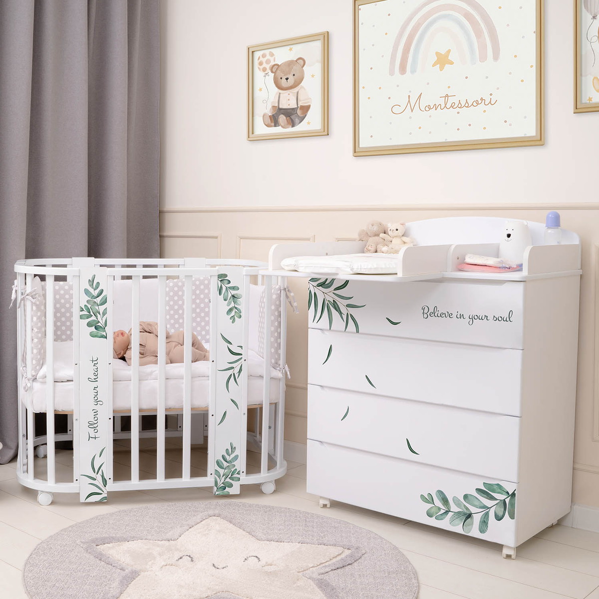 Комод Indigo Green Line с узким пеленальным столиком, ЛДСП, МДФ  Травинки prncys7wn6t9d2er6crczlgvgsz1x1le