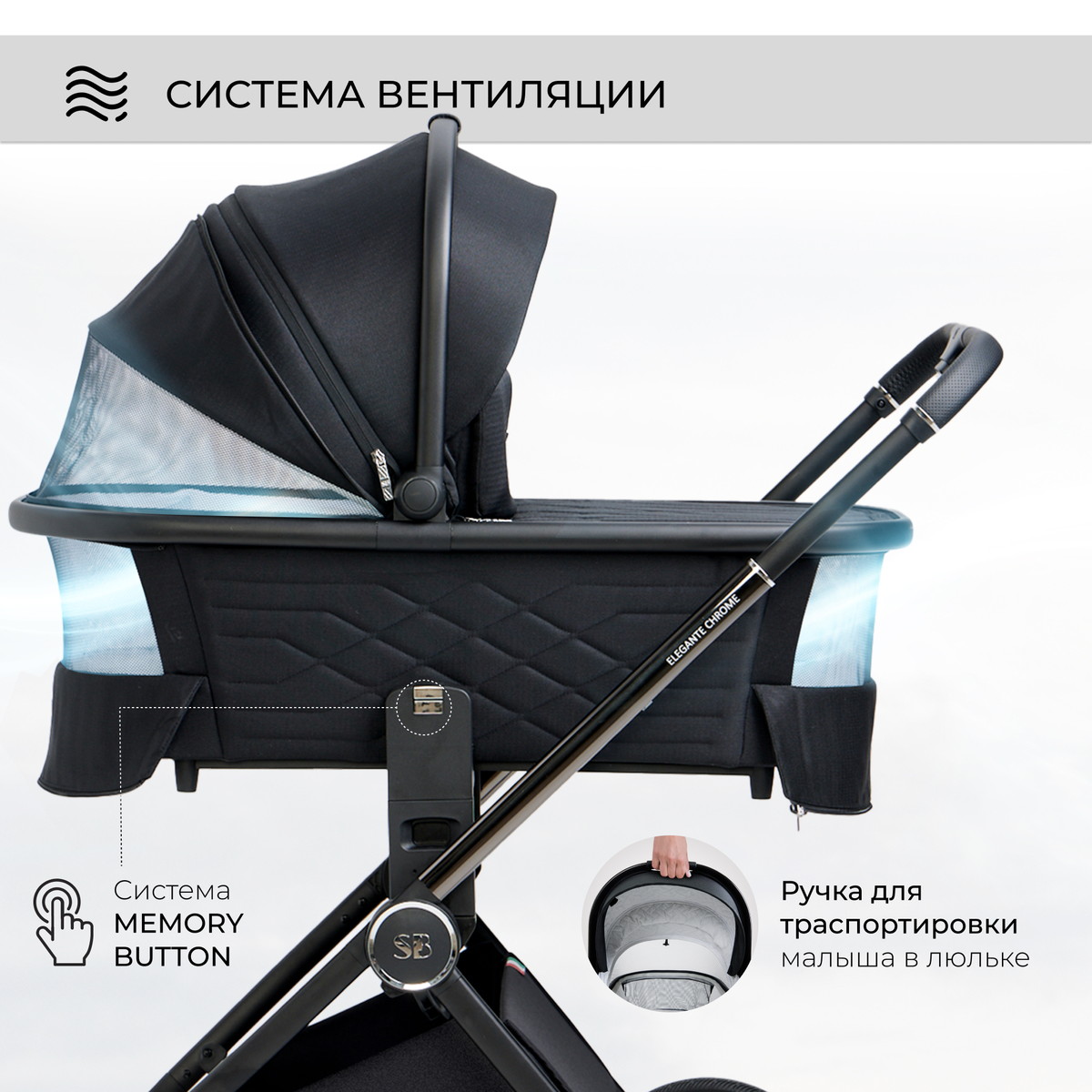 Коляска 2 в 1 Sweet Baby Elegante Chrome Black zcddk8metpj2j993mjsqi6hja8fgjp2s