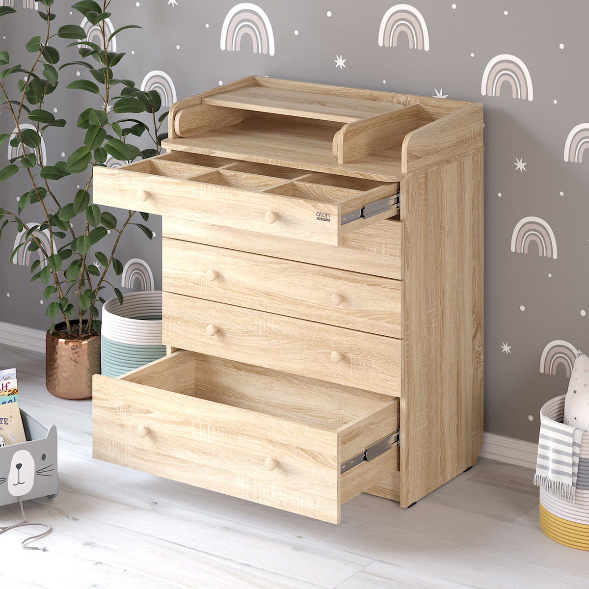 Детский пеленальный комод Атон Leo 805 с органайзером, ЛДСП дуб сонома rr5kinocrvcfbyso48wijxb9rwsmwmfw