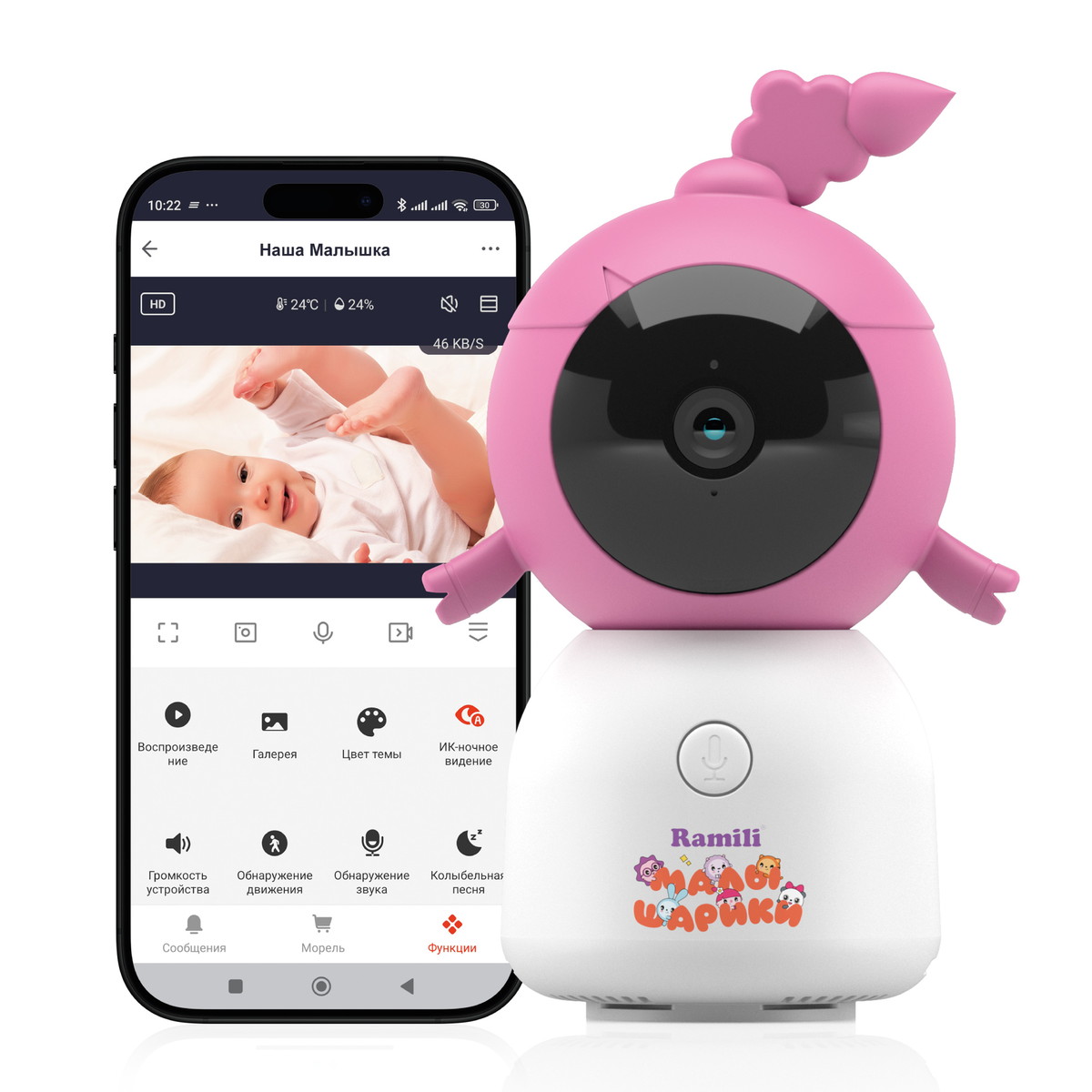 Wi-Fi 2K Видеоняня Ramili Baby RV100CNUSHA Нюша, Малышарики, с креплением (стандарт)