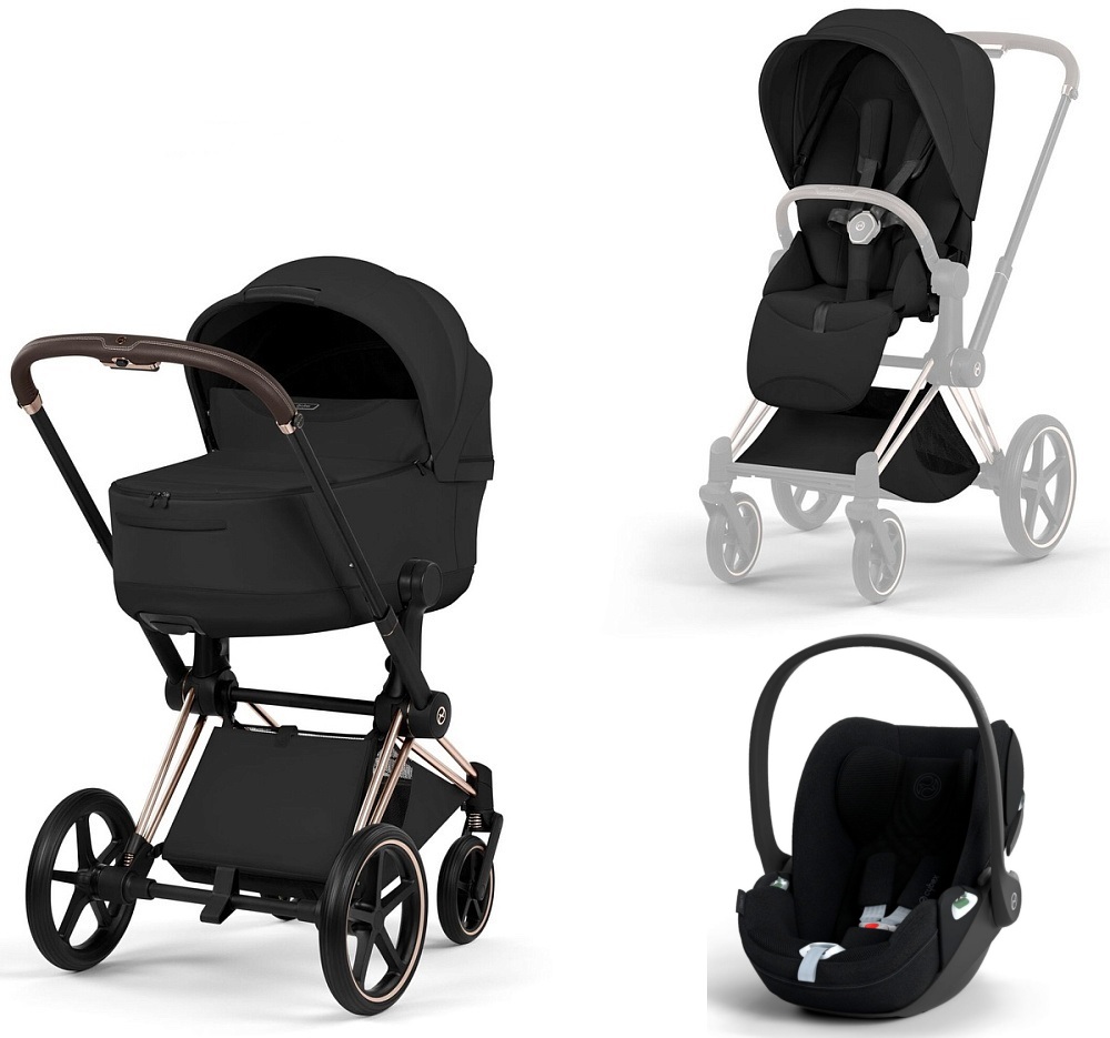 Коляска 3 в 1 Cybex Priam V Rosegold Style Collection Sepia Black и автокресло Cloud T i-Size (Sepia Black Plus)