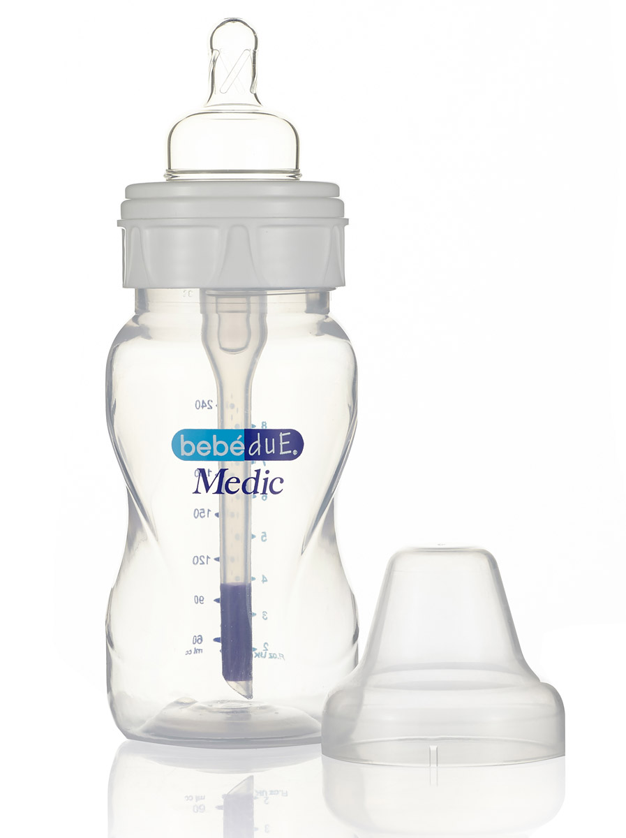 Детская полипропиленовая бутылочка с суперантиколиковой системой и термодатчиком Bebe Due Medic 260 мл 108101136-detskaya-polipropilenovaya-butilochka