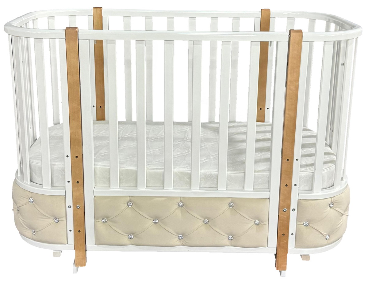 Детская кроватка КЕДР Estelle Elegance 4 велюр (маятник) (белый/бук)