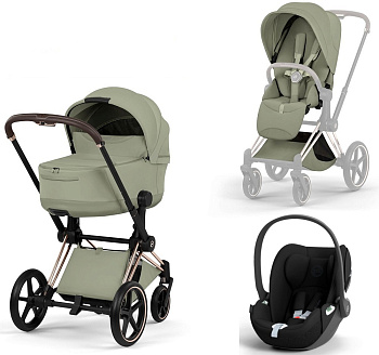 Коляска 3 в 1 Cybex Priam V Rosegold Style Collection Sage Green и автокресло Cloud T i-Size (Sepia Black)