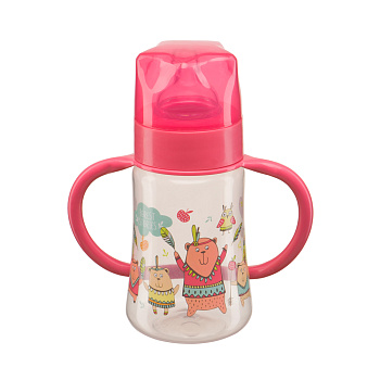 Бутылочка с ручками и силиконовой соской Happy Baby (250 мл) (Red)