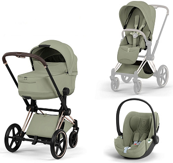 Коляска 3 в 1 Cybex Priam V Rosegold Style Collection Sage Green и автокресло Cloud T i-Size (Sage Green Plus)