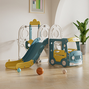 Игровой комплекс с горкой и качелями UNIX Kids Bus (171 cm) (Yellow)