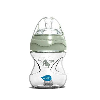 Антиколиковая бутылочка Nuvita 6011 Materno Feel 150мл, пластик (серо-зеленый)