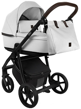 Коляска 2 в 1 Roan Esso Кожа (White/Black/руч.Тем.коричневый)