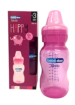 Бутылочка для кормления Bebe Due Medic серия HAPPY, 330 мл. (Розовый)