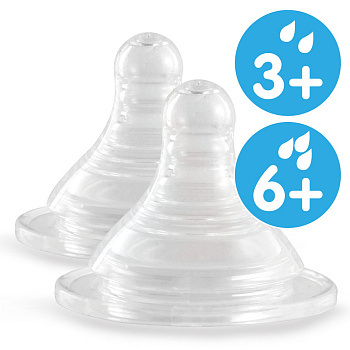 2 cоски для бутылочек с широким горлышком Ramili Baby BT100ML средний и быстрый поток (3+, 6+) (стандарт)
