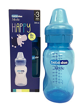 Бутылочка для кормления Bebe Due Medic серия HAPPY, 330 мл. (Синий)