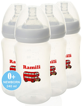 Набор из 4х детских бутылочек Ramili Baby 240ML противоколиковых (стандарт)