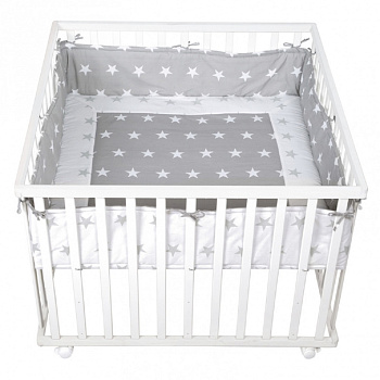 Детский квадратный манеж ROBA Little stars 100х100 с бампером (Белый)