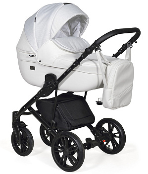 Коляска 2 в 1 Indigo MIO (белая кожа+белый узор)