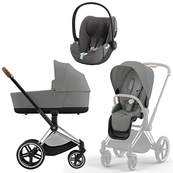 Коляска 3 в 1 Cybex Priam IV Chrome Brown Mirage Grey и автокресло Cloud T i-Size (Mirage Grey)