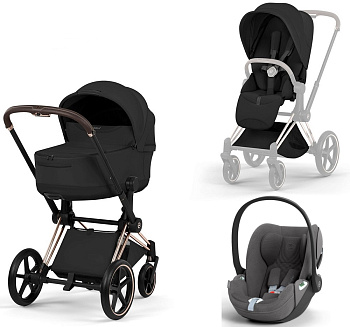 Коляска 3 в 1 Cybex Priam V Rosegold Style Collection Sepia Black и автокресло Cloud T i-Size (Mirage Grey Plus)