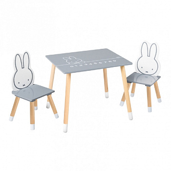 Комплект детской мебели ROBA Miffy: стол + 2 стульчика (Серый/Белый/Натуральный)