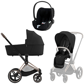 Коляска 3 в 1 Cybex Priam IV Rosegold Sepia Black и автокресло Cloud T i-Size (Sepia Black Plus)