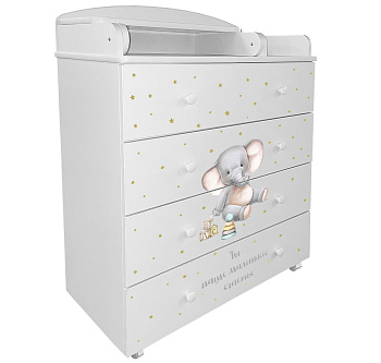 Пеленальный комод Indigo My Sleepy 800/4 ЛДСП, шариковые направляющие (Белый Слоник)