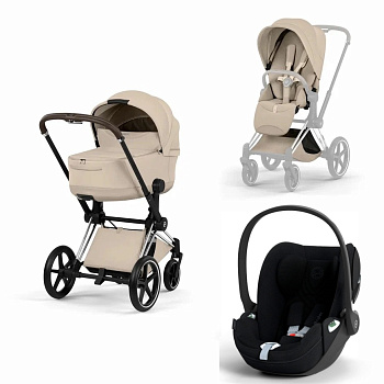 Коляска 3 в 1 Cybex Priam V Chrome Brown Style Collection Cozy Beige и автокресло Cloud T i-Size (Sepia Black Plus)