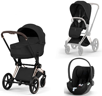 Коляска 3 в 1 Cybex Priam V Rosegold Style Collection Sepia Black и автокресло Cloud T i-Size (Sepia Black)