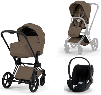 Коляска 3 в 1 Cybex Priam V Matt Black Style Collection Coconut Brown и автокресло Cloud T i-Size (Sepia Black Plus)