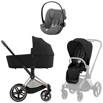 Коляска 3 в 1 Cybex Priam IV Rosegold Sepia Black и автокресло Cloud G i-Size (Lava Grey)