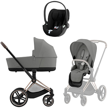 Коляска 3 в 1 Cybex Priam IV Rosegold Mirage Grey и автокресло Cloud T i-Size (Sepia Black)