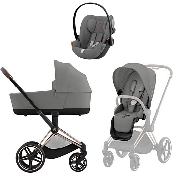 Коляска 3 в 1 Cybex Priam IV Rosegold Mirage Grey и автокресло Cloud G i-Size (Lava Grey)