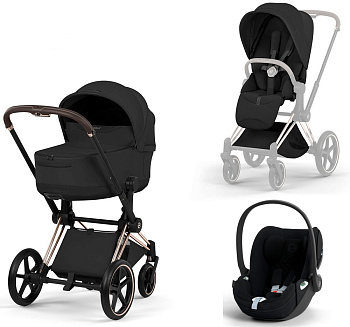 Коляска 3 в 1 Cybex Priam V Rosegold Style Collection Sepia Black и автокресло Cloud T i-Size (Sepia Black Plus)