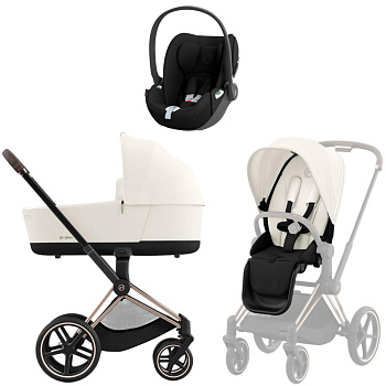 Коляска 3 в 1 Cybex Priam IV Rosegold Off White и автокресло Cloud T i-Size (Sepia Black)