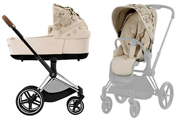 Коляска 2 в 1 Cybex Priam IV (шасси Chrome Brown) (Simply Flowers Nude Beige)