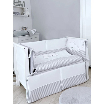 Комплект постельного белья Lepre Sweet Bears 6 предметов (125*65) (21 белый/серый в полоску)