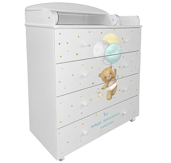 Пеленальный комод Indigo My Sleepy 800/4 ЛДСП, шариковые направляющие (Белый Мишка)