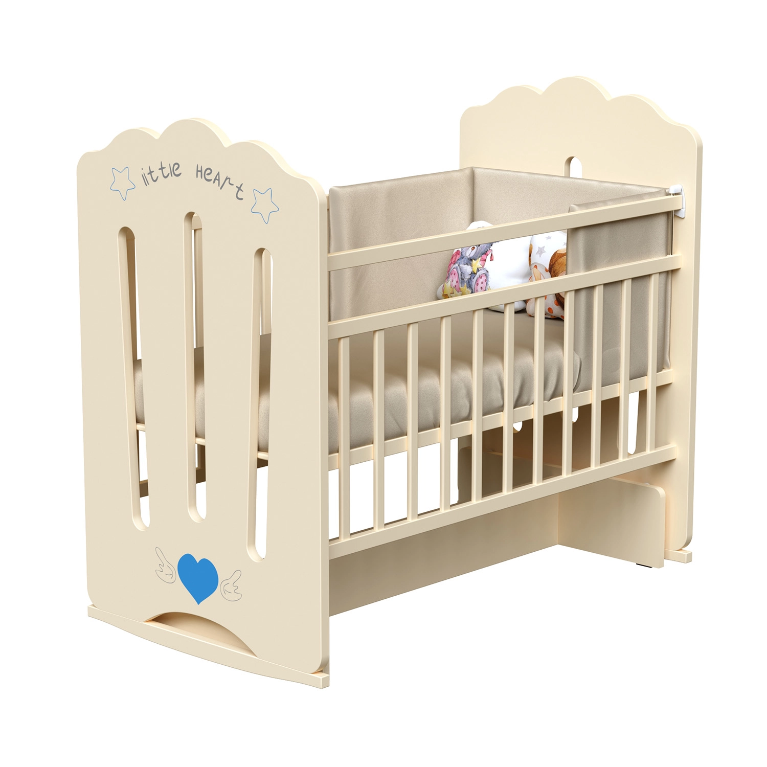 Детская кроватка ВДК Little Heart (колесо-качалка с маятником) слоновая кость 108133737-detskaya-krovatka-vdk-little-heart-koleso-kachalka-s-mayatniko