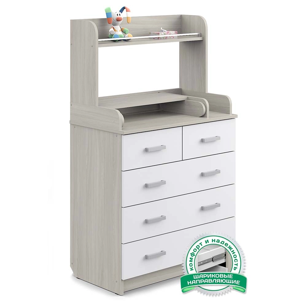 Пеленальный комод Атон Сириус-2 с полкой 805, 5 ящиков Шимо св/бел 458c14d17fa34de776d25e0360c3528e