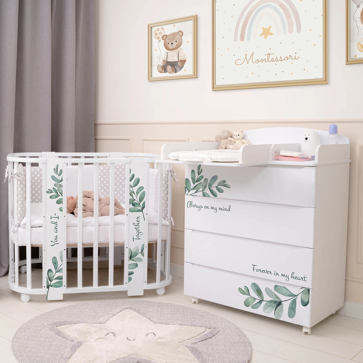 Комод Indigo Green Line с узким пеленальным столиком, ЛДСП, МДФ  Листочки rtiy1vfp7o9s8h791bv0bow28hmf6tvy