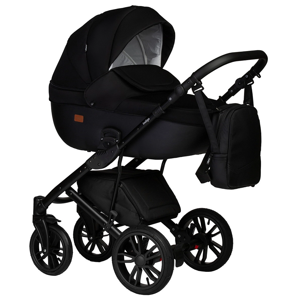 Детская коляска Indigo Mio S 2 в 1 (02 черная кожа+черный)
