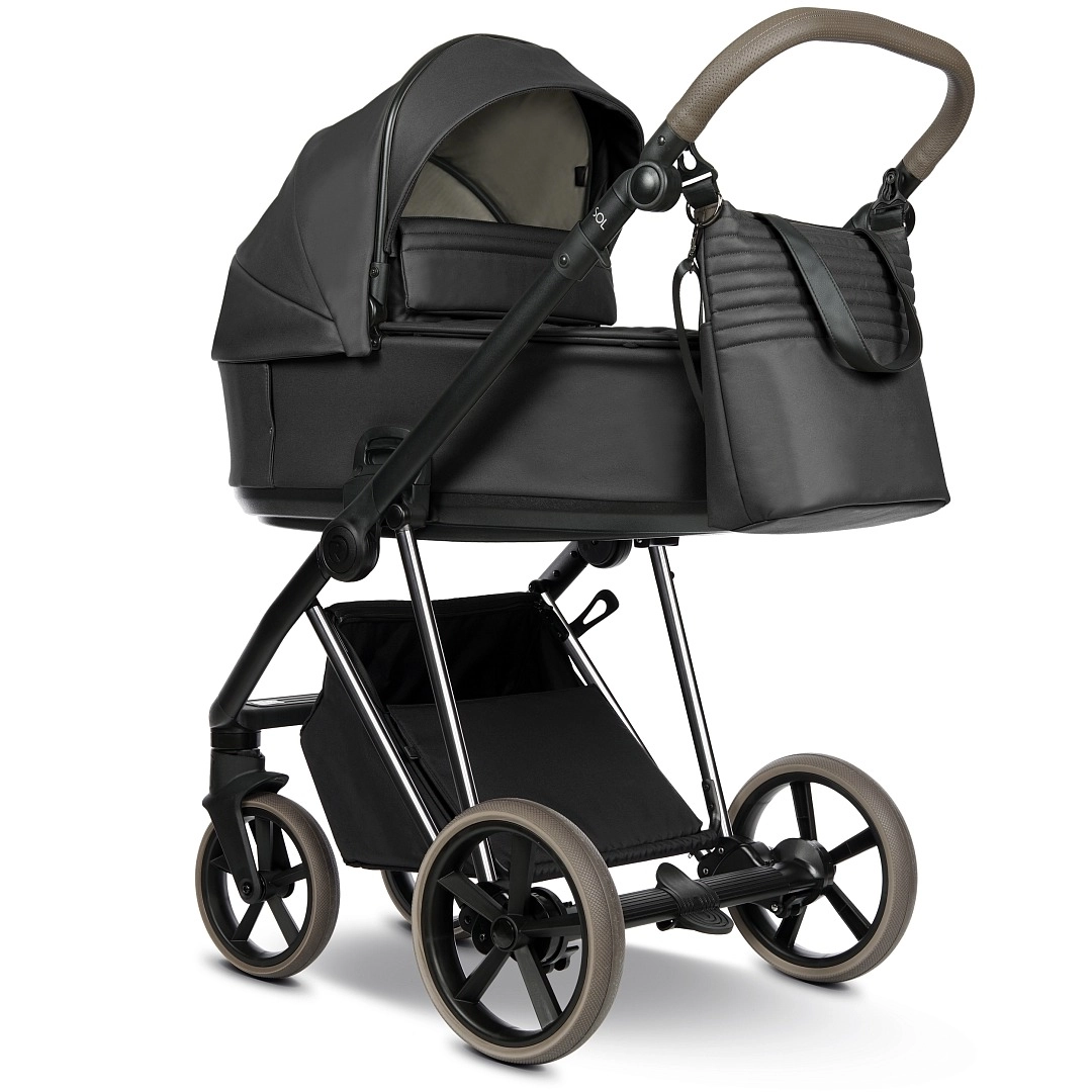 Коляска 2 в 1 Roan Sol Vintage Luxury Кожа (Woodland Gray/Nickel/руч.Cappuccino)