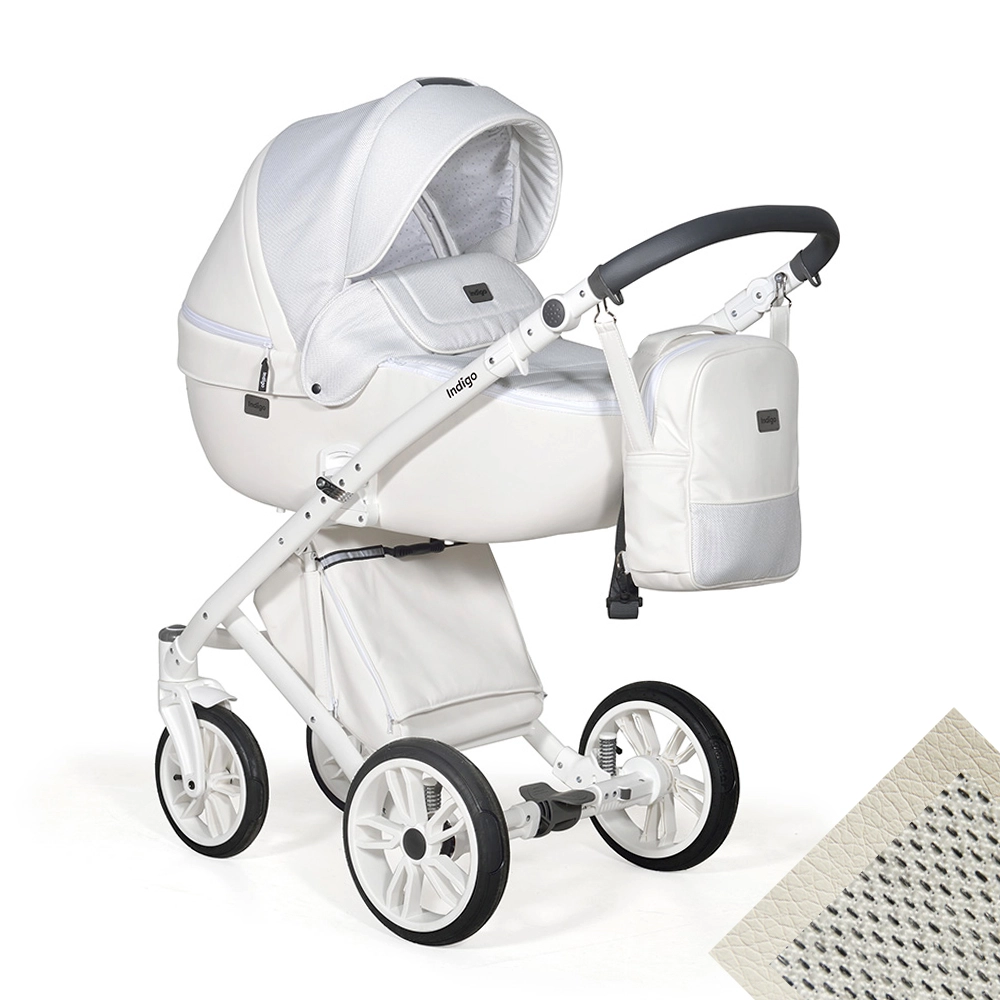 Коляска 2 в 1 Indigo PORTO  белая кожа+белый узор 22ee9a48125a10840e250d3662303713