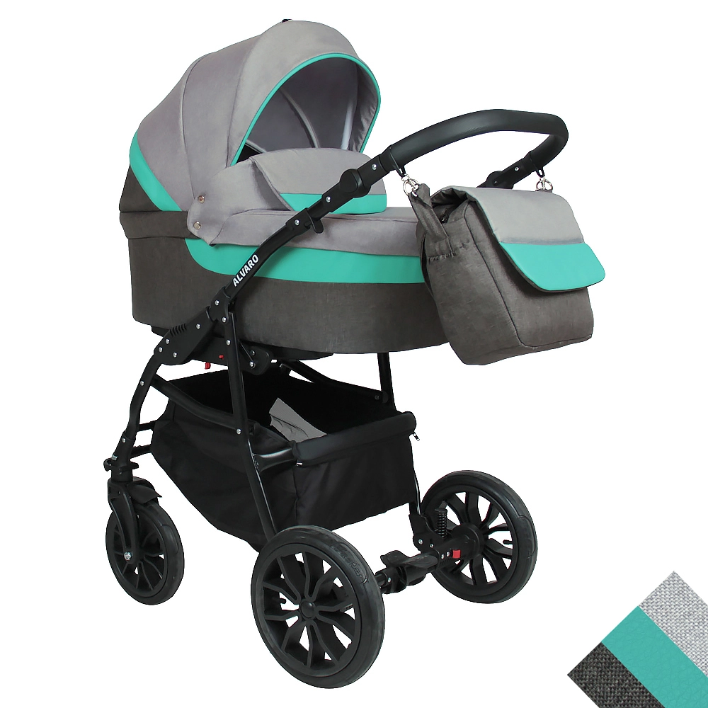 Коляска 3в1 Alis ALVARO т.серый+св.серый+шалфей кожа 108133474-kolyaska-3v1-alis-alvaro-tseriisvseriishalfei-kozha