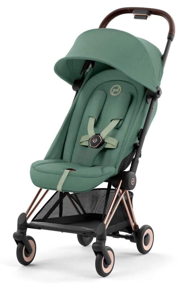 Прогулочная коляска Cybex Coya (Rosegold Leaf Green с дождевиком и бампером)
