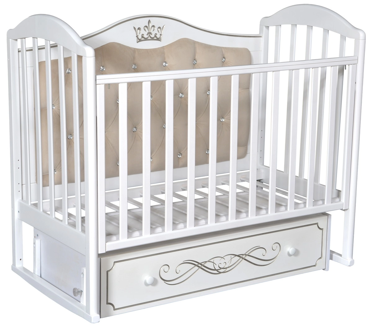 Детская кроватка ByTwinz Gabriella 4 универсальный маятник,мягкая стенка белый 9o6fqjyu0avur2idyq4l924qg5gps3rq