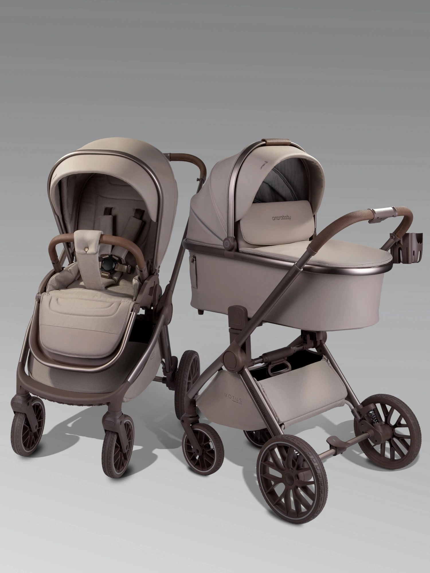Коляска 2 в 1 Amarobaby Motus Premium Ecco Exclusive (Экокожа) (мокко)