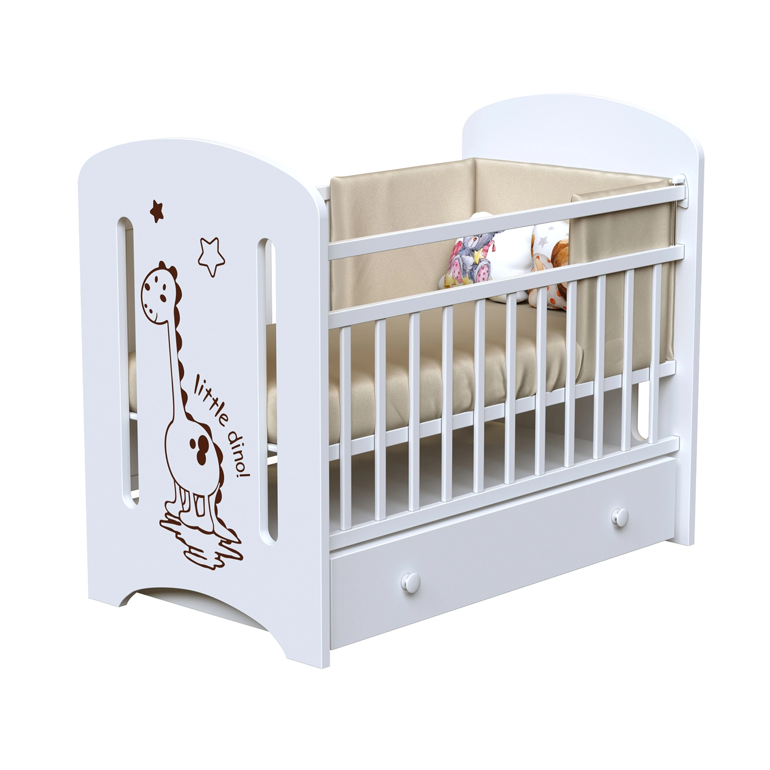 Детская кроватка ВДК DINO (маятник) белый 108133727-detskaya-krovatka-vdk-dino-mayatnik-belii