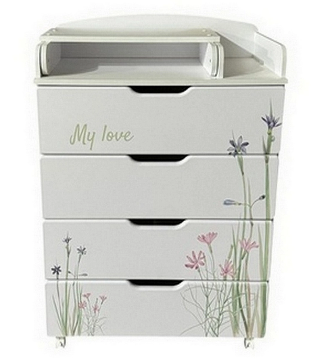 Пеленальный комод КЕДР Alina (белый/Цветы)