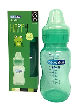 Бутылочка для кормления Bebe Due Medic серия HAPPY, 330 мл. Зеленый 108100999-butilochka-dlya-kormleniya-bebe-due-medic-seriya-happy-330-ml-zelenii