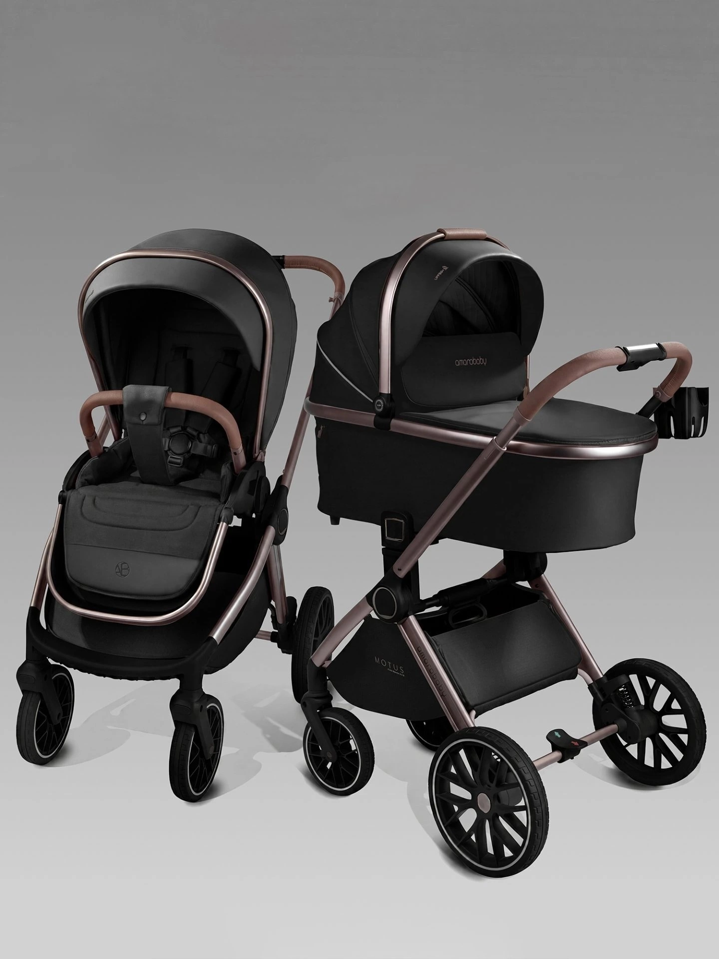 Коляска 2 в 1 Amarobaby Motus Premium Ecco Exclusive (Экокожа) (черный)